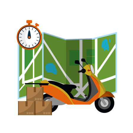 delivery scooter with map and stopwatch vector illustration graphic designのイラスト素材