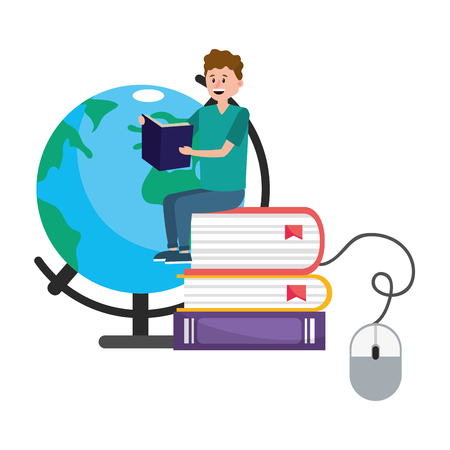 online education man cartoon vector illustration graphic designのイラスト素材