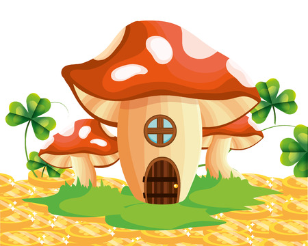 raw mushroom house cartoon vector illustration graphic designのイラスト素材