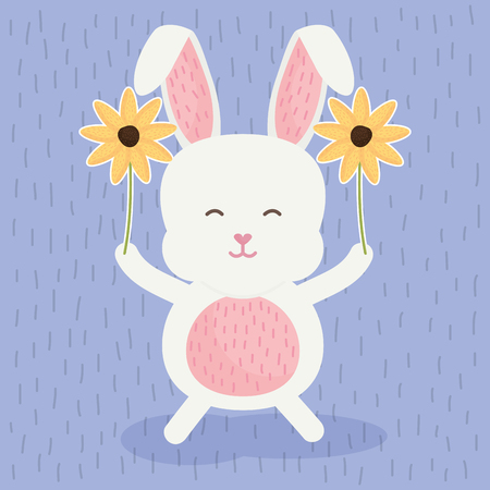 cute rabbit with flowers vector illustration designのイラスト素材