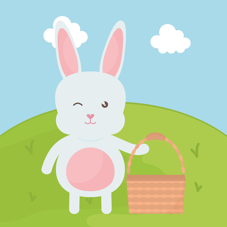cute rabbit in the landscape character vector illustration designのイラスト素材