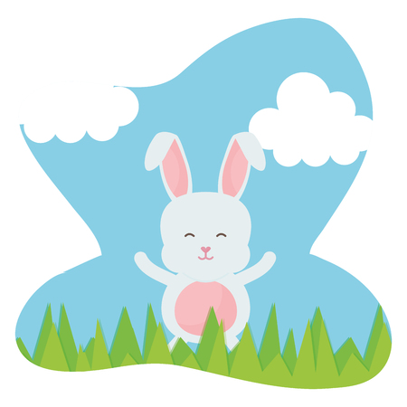 cute rabbit in the landscape character vector illustration designのイラスト素材