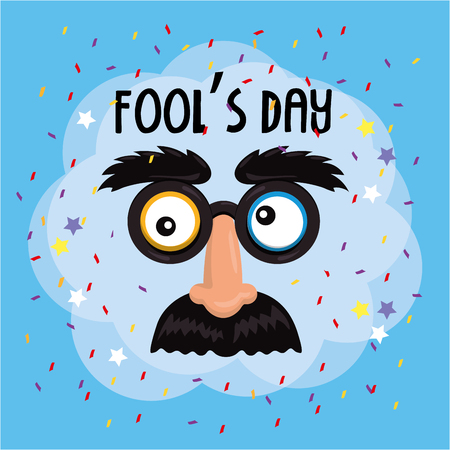 funny mask with glasses and mustache to fools day vector illustrationのイラスト素材