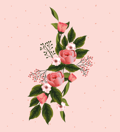 beautiful flowers with petals and branches leavesのイラスト素材