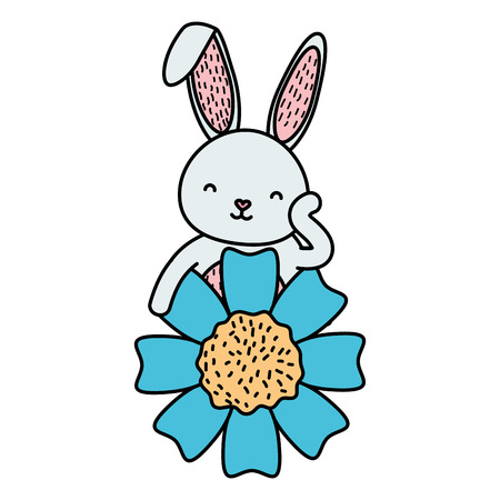 cute rabbit with flower character vector illustration designのイラスト素材