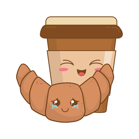 Coffee drink with croissant  charactersのイラスト素材