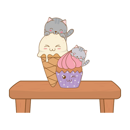 Cute little cats with cupcake  charactersのイラスト素材