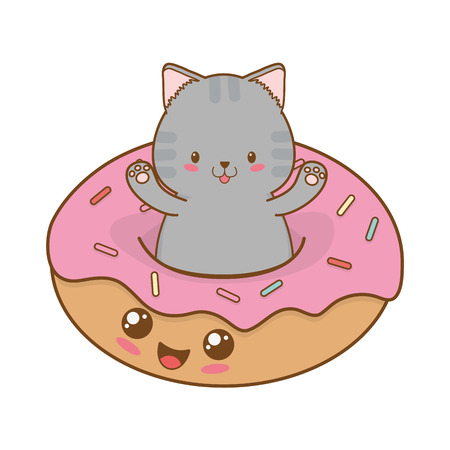 Cute little cat with donuts  characterのイラスト素材