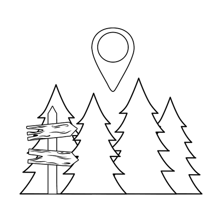Wooden arrow guide label with pines treesのイラスト素材
