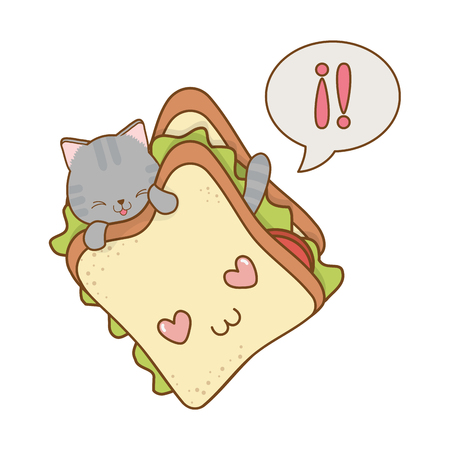 Cute little cat with sandwich  characterのイラスト素材