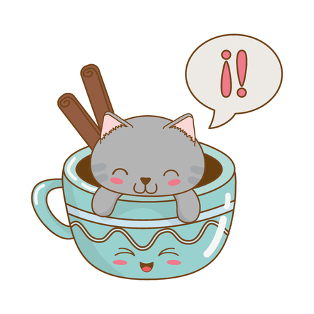 cute little cat with chocolate mug kawaii characterのイラスト素材
