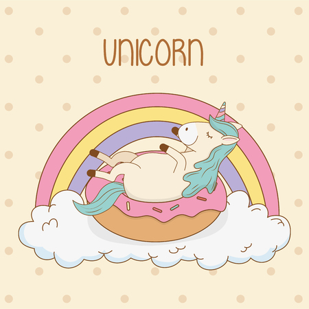 cute fairytale unicorn in donut with rainbowのイラスト素材