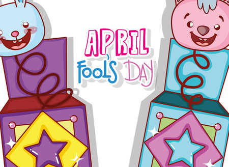 cat and rabbit humor box to fools dayのイラスト素材