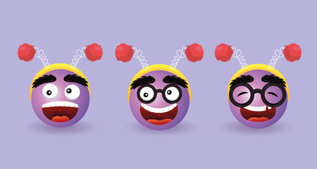 set happy emoji face with diadem antennaのイラスト素材