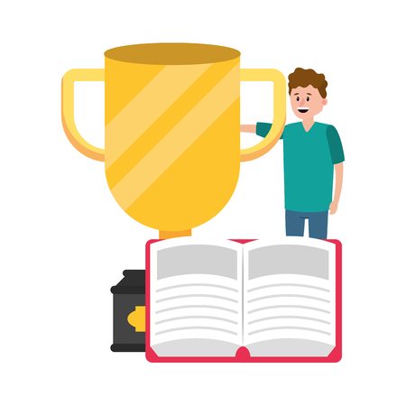 young man studying cartoon vector illustration graphic designのイラスト素材
