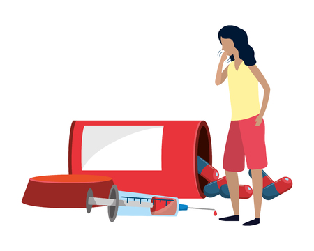 healthcare medical woman patient with hospital elements cartoon vector illustration graphic designのイラスト素材