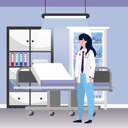 healthcare medical doctor woman at hospital doctors office cartoon vector illustration graphic designのイラスト素材