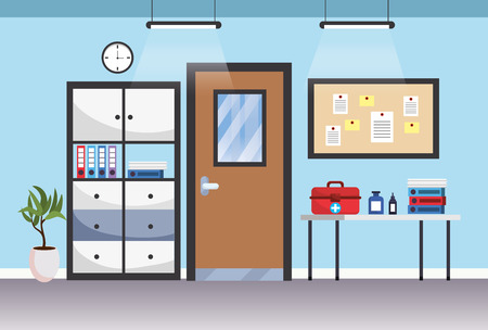 modern furniture scene hospital doctors office cartoon vector illustration graphic designのイラスト素材