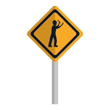 diamond caution emblem and laborer with hammer vector illustrationのイラスト素材