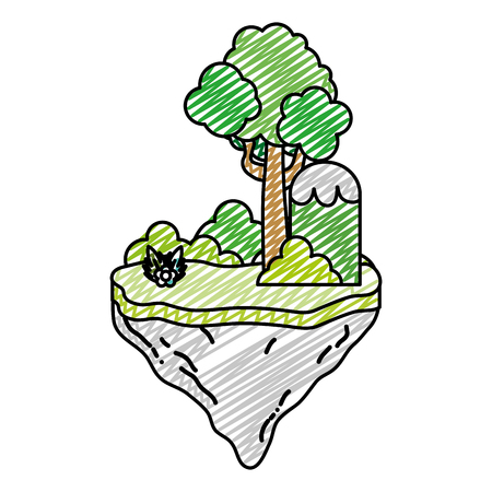doodle tropical bushes and tree in the float island vector illustrationのイラスト素材