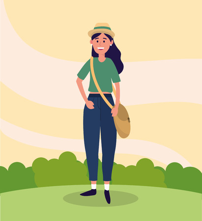 university woman wearing hat and casual clothes vector illustrationのイラスト素材