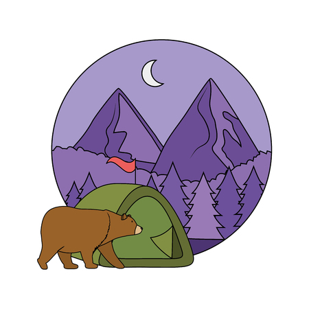 camping tent with mountains vector illustration designのイラスト素材
