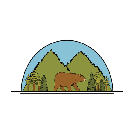 mountains with bear grizzly scene vector illustration designのイラスト素材