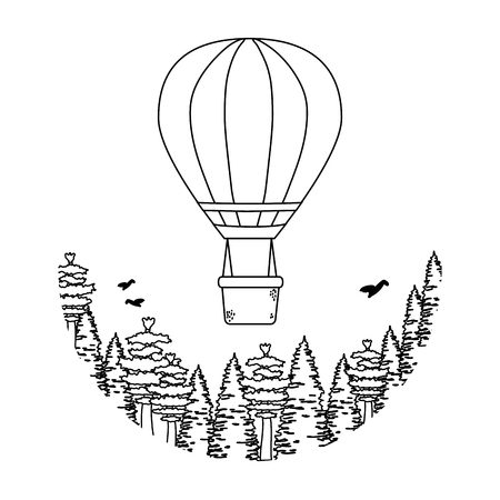 balloon air hot flying with pines vector illustration designのイラスト素材