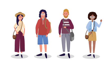 set women and men with fashion casual clothes vector illustration