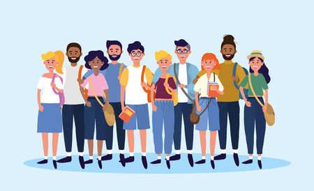 university people with backpacks and casual clothes vector illustrationのイラスト素材