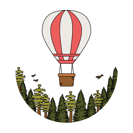 balloon air hot flying with pines vector illustration designのイラスト素材