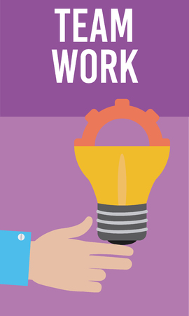 Hand with gear inside bulb light teamwork cartoons vector illustration graphic designのイラスト素材