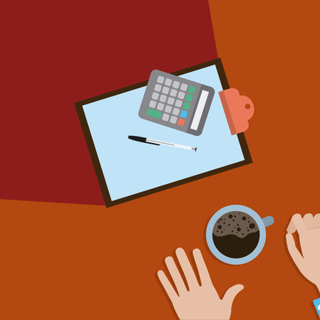 Hands with coffee and clipboard with calculator vector illustration graphic designのイラスト素材