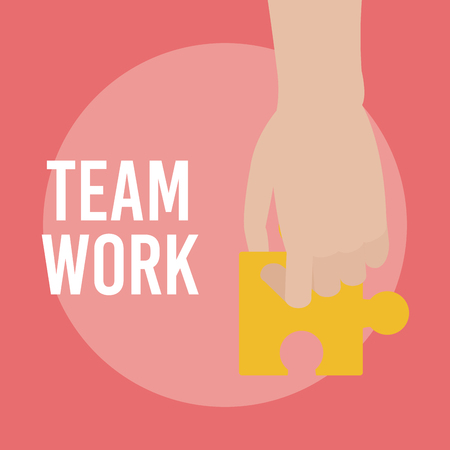 Hand with puzzle jigsaw pieces teamwork cartoons vector illustration graphic designのイラスト素材