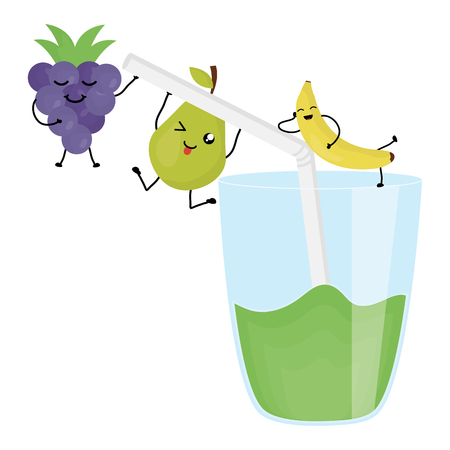 fresh juice fruits in glass characters vector designのイラスト素材