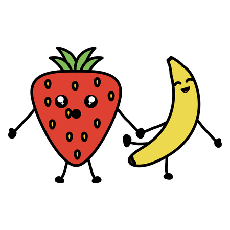 delicious strawberry and banana kawaii characters vector illustration designのイラスト素材