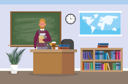 university teacher with education books in the classroom vector illustrationのイラスト素材
