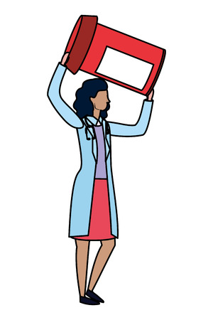 healthcare medical doctor woman holding pills bottle cartoon vector illustration graphic designのイラスト素材