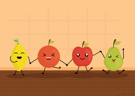 fresh fruits charactersのイラスト素材
