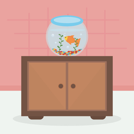 little fish in aquarium mascot vector illustration designのイラスト素材
