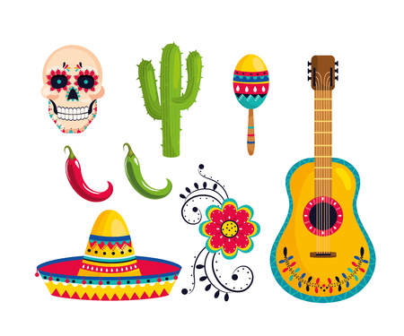 set traditional mexican decoration to event celebration vector illustrationのイラスト素材