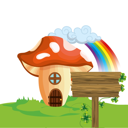 raw mushroom house cartoon vector illustration graphic designのイラスト素材