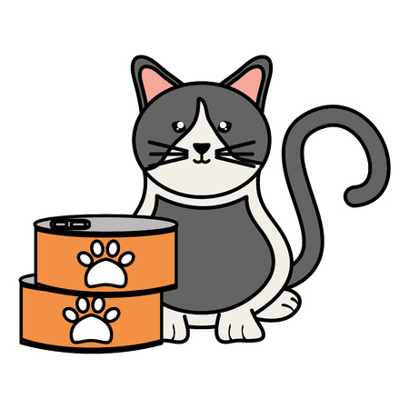 cute little cat with food can characterのイラスト素材