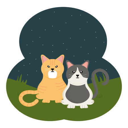 cute little cats in the fieldのイラスト素材