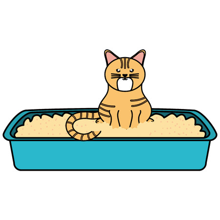 cute little cat in sand box characterのイラスト素材