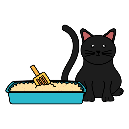 cute little cat in sand box characterのイラスト素材