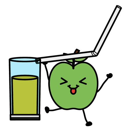 glass with juice apple fresh fruit kawaii characterのイラスト素材