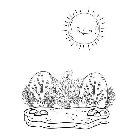 beautiful landscape with sun and bush scene vector illustration designのイラスト素材