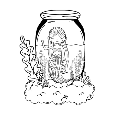 beautiful mermaid with seaweed fairytale characterのイラスト素材