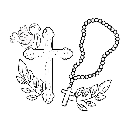 cute doves birds with crossのイラスト素材